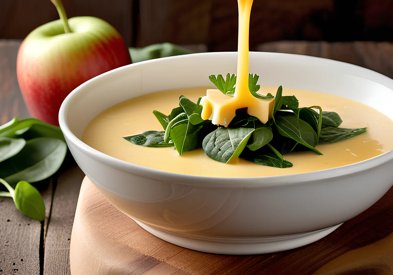 Fruitful Cheese Fondue with Cheddar and Spinach