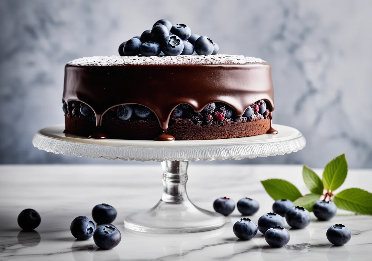 Chocolate Cake with Blueberries in a Glass