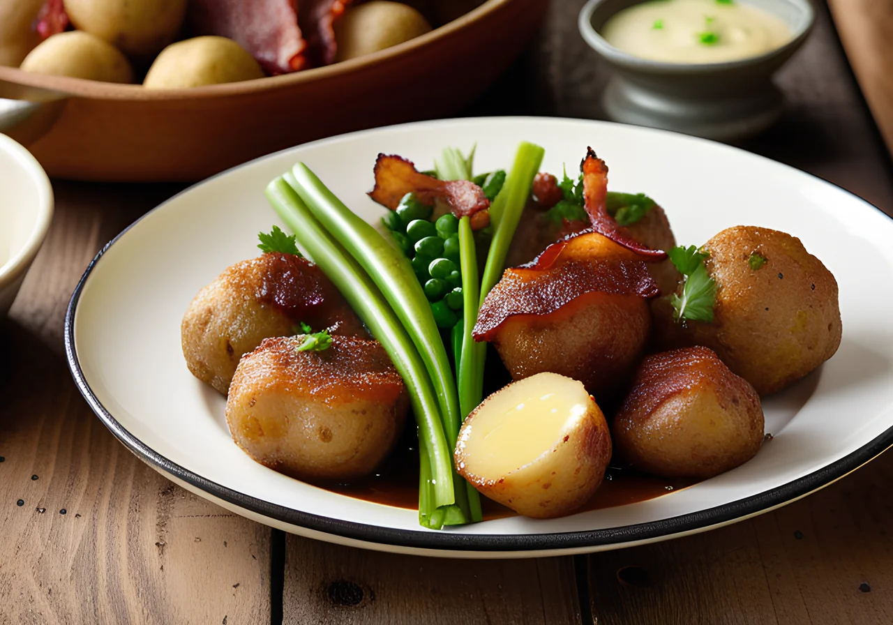 Meatball Skillet with Potatoes, Bacon and Spring Onions