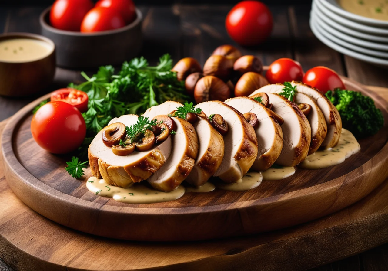 Chicken Breast Stuffed with Chestnuts, Savoy Cabbage and Mushrooms