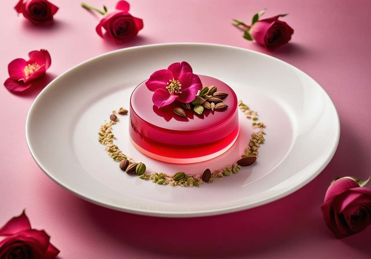 Rhubarb Jelly with Rose Cream