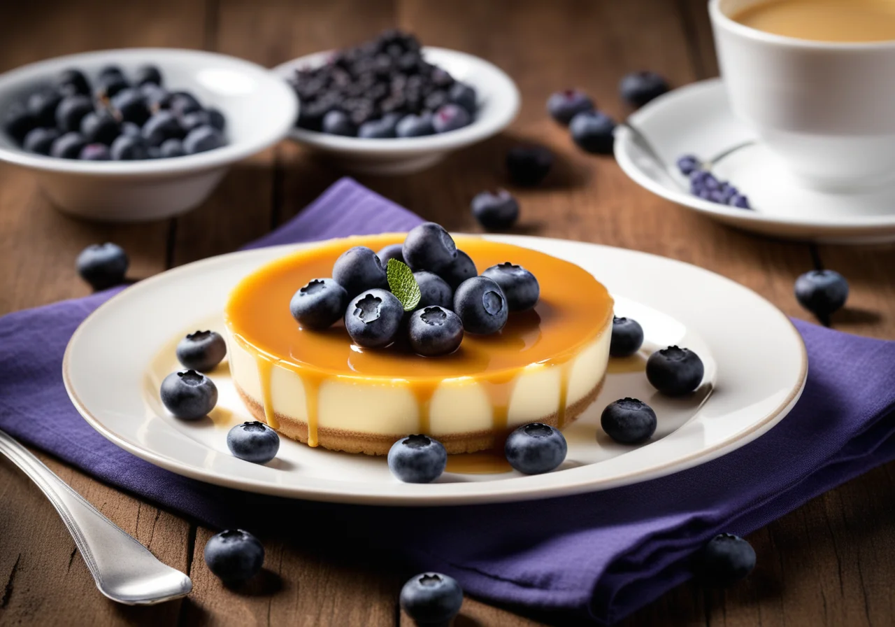 Yogurt Flan with Lavender and Blueberries