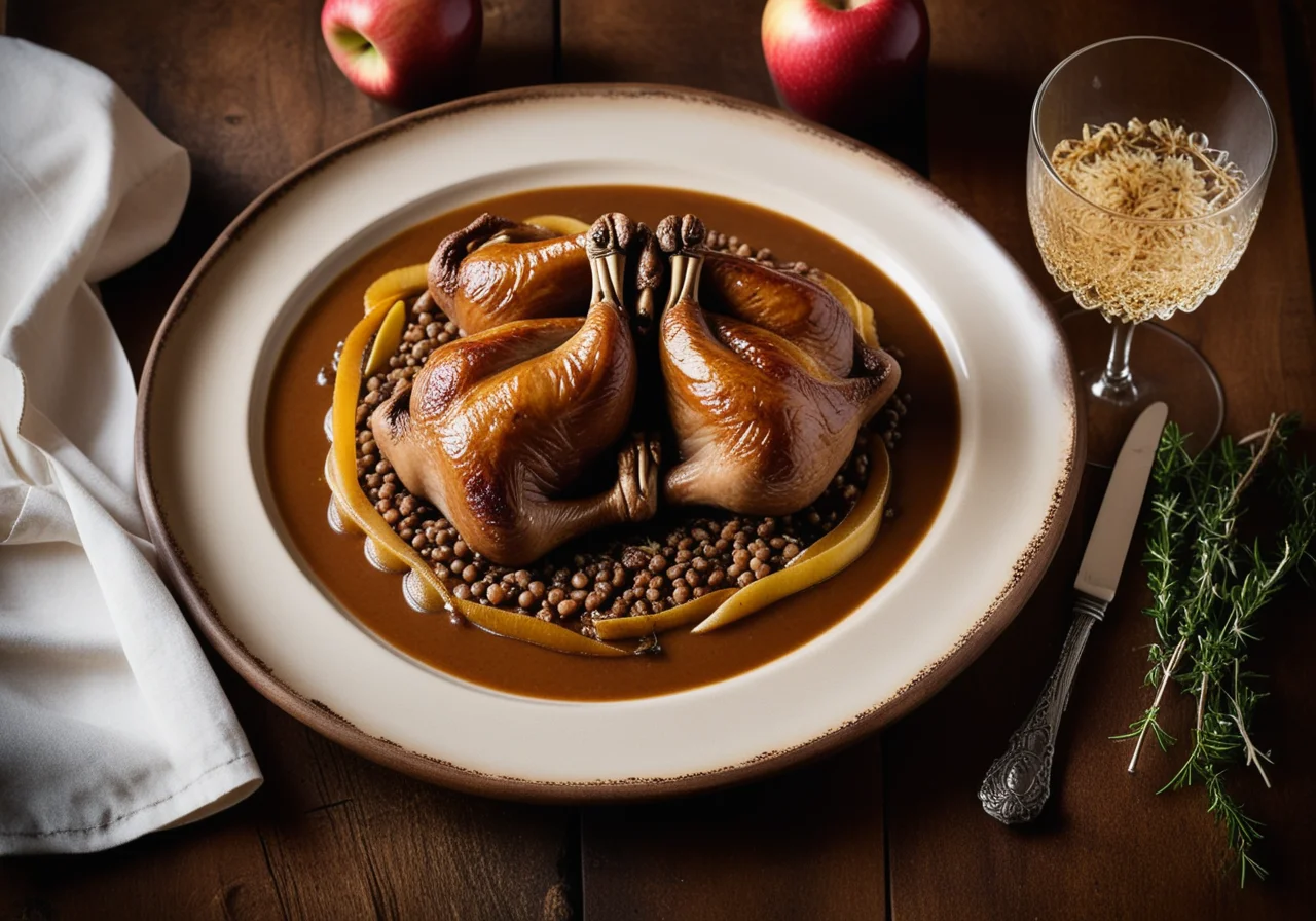 Goose legs with lentil apple vegetable