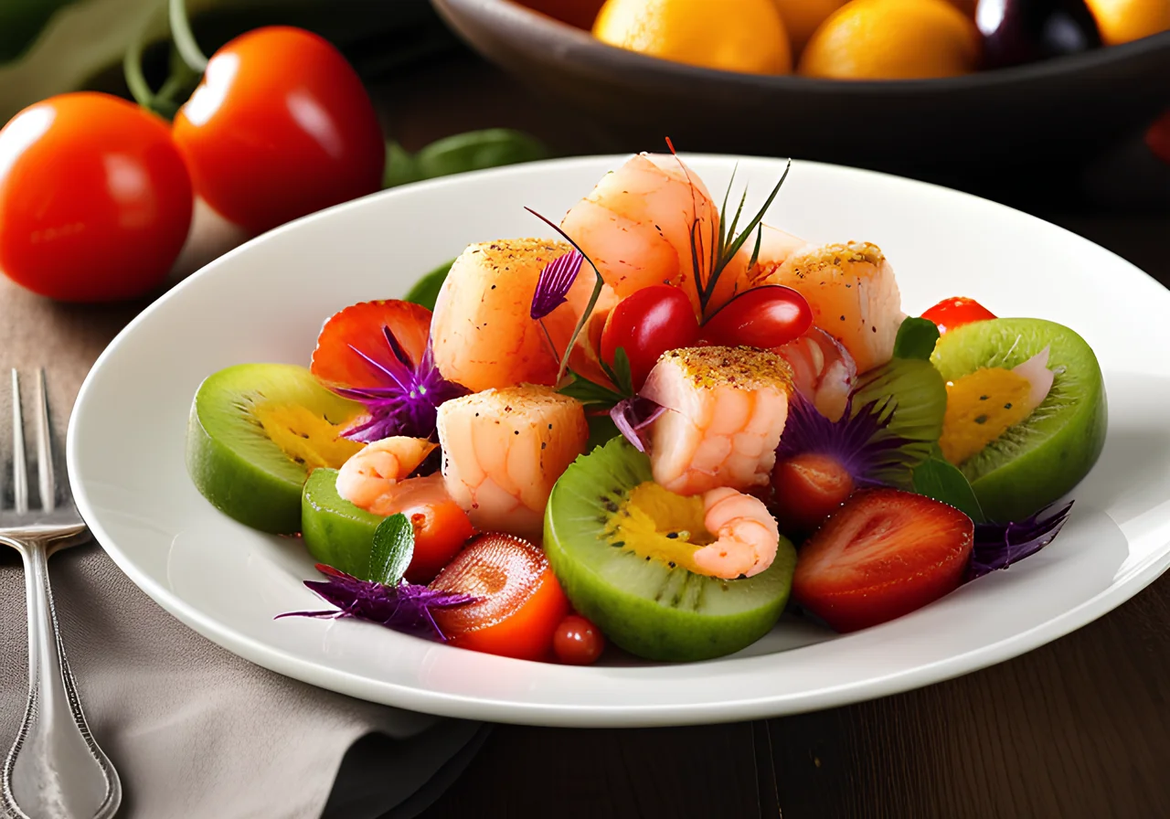 Scampi on Spicy Fruit Salad