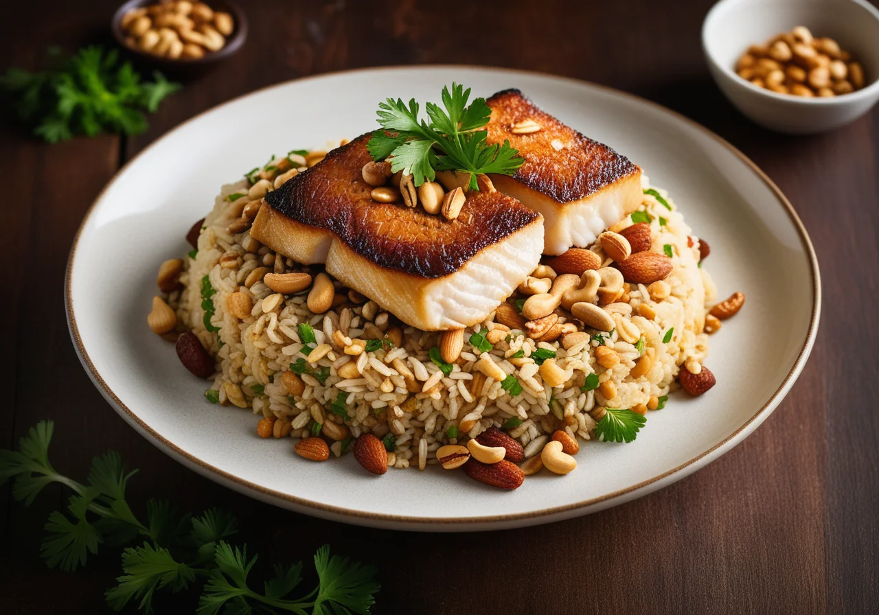 Pike Perch Fillet on Fried Rice with Peanuts