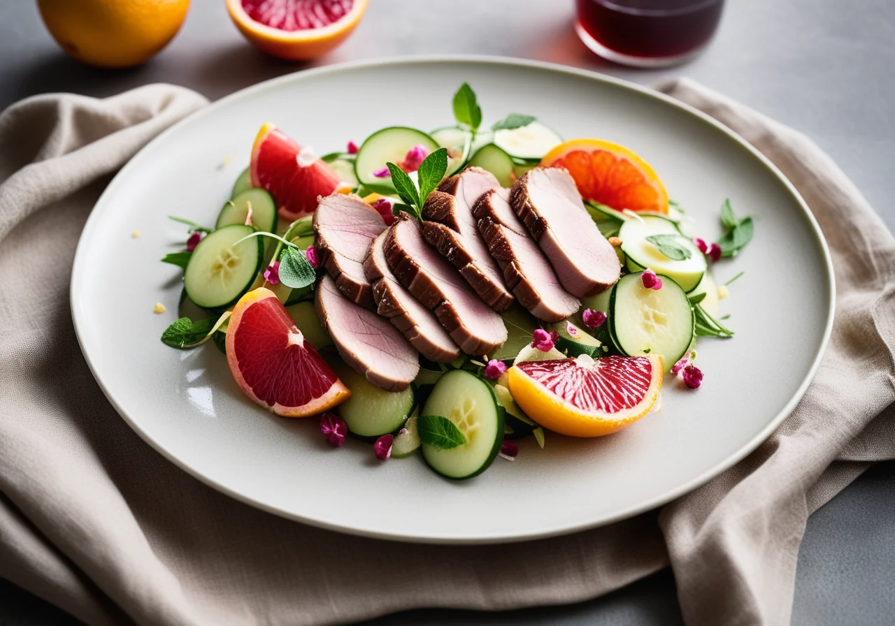 Duck Breast Salad with Grapefruit and Lychees
