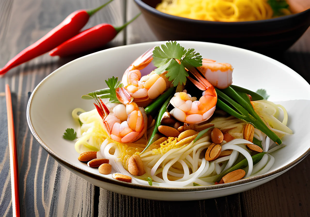 Rice Noodles with Shrimp and Nuts