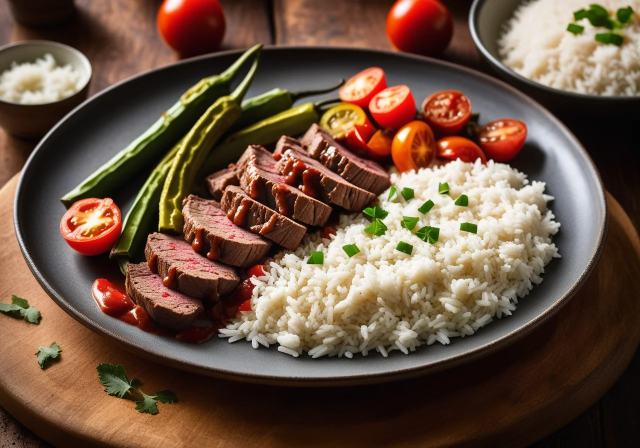 Lamb Steaks with Okra, Rice and Chapati