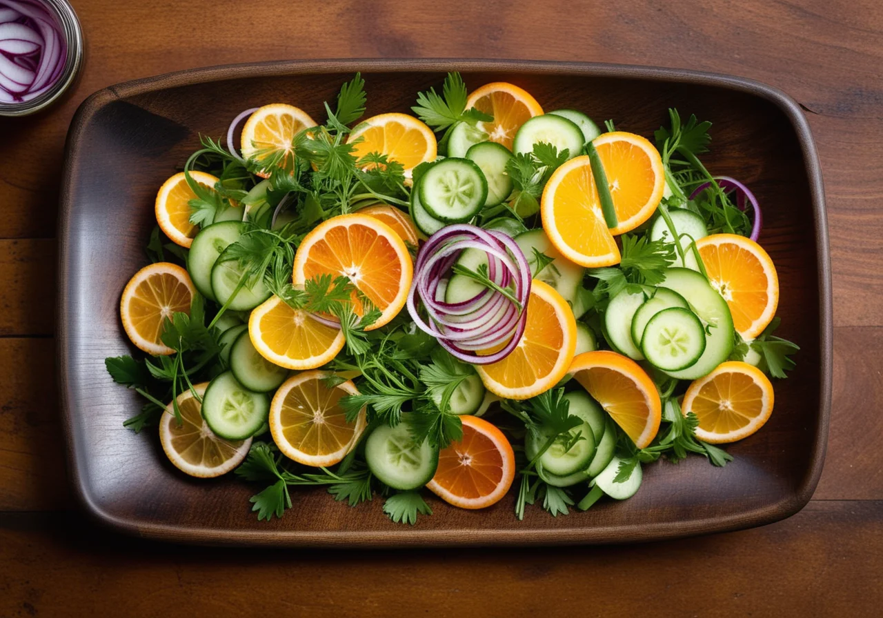 Green Salad with Oranges, Onions and Cucumbers