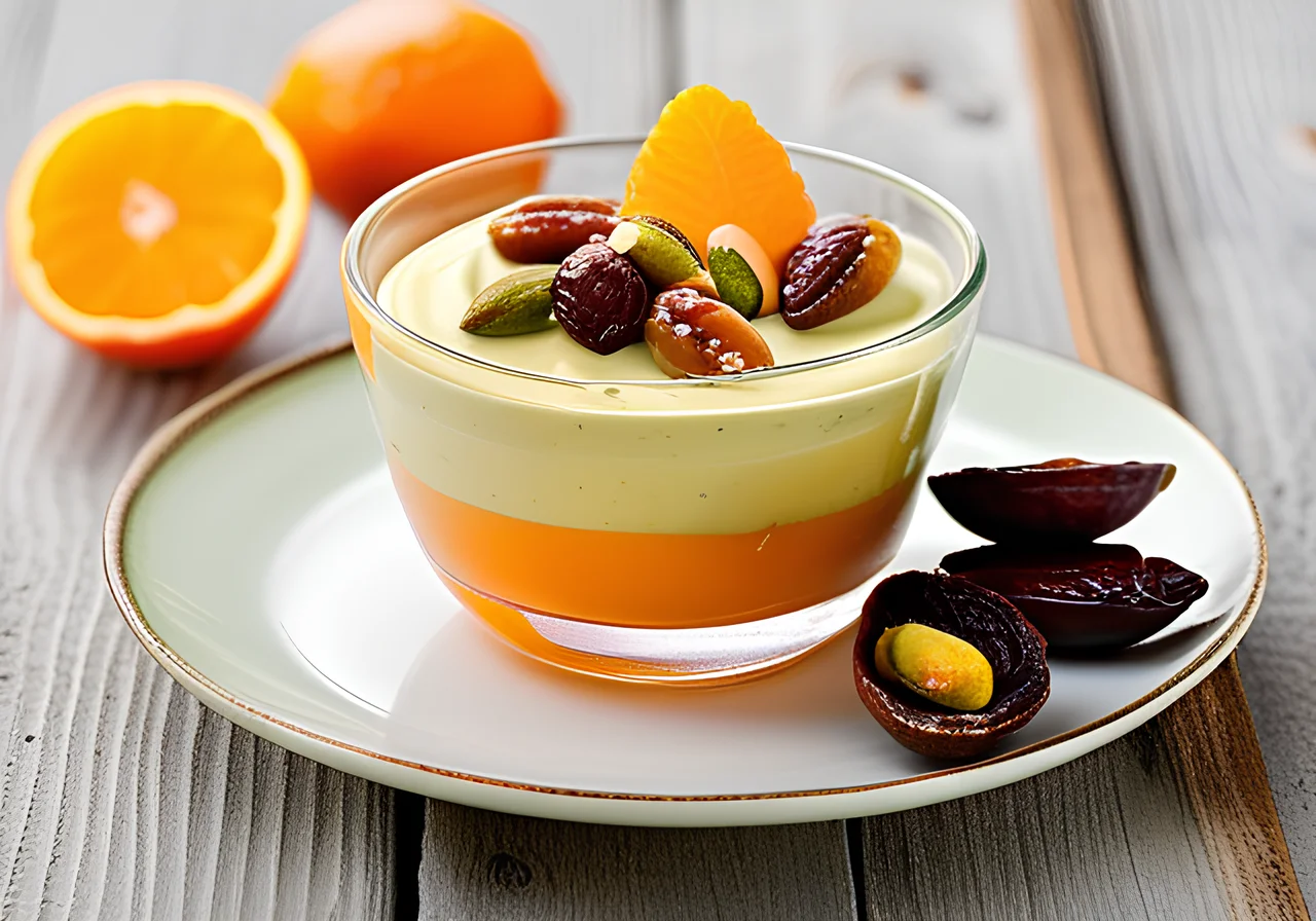 Orange-Pistachio Cream with Marinated Dates