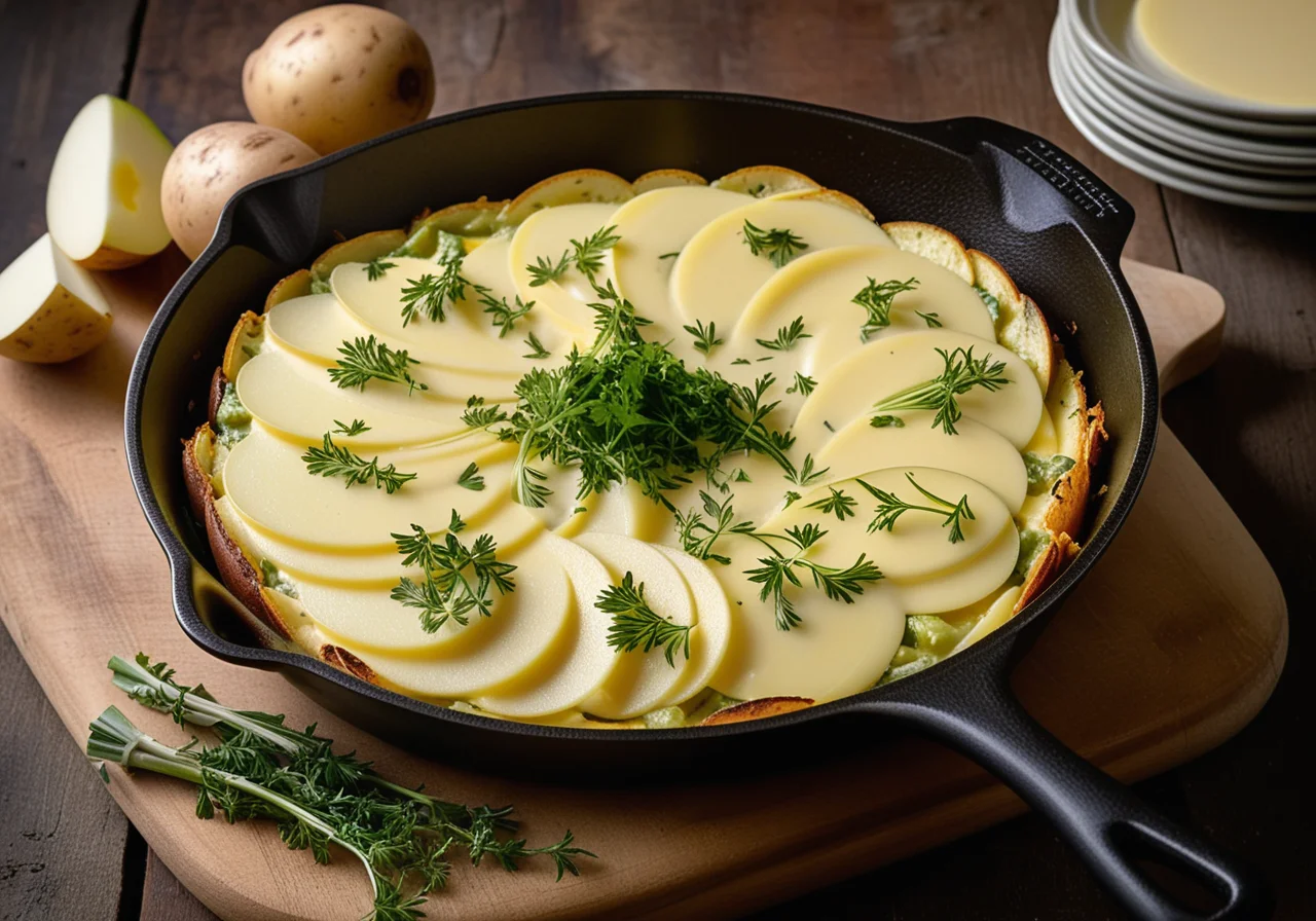 Potato pan with leeks and cheese
