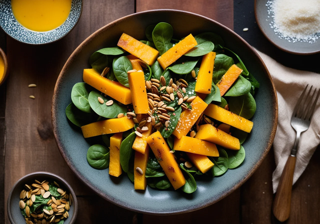 Butternut Squash Fries with Spinach Salad