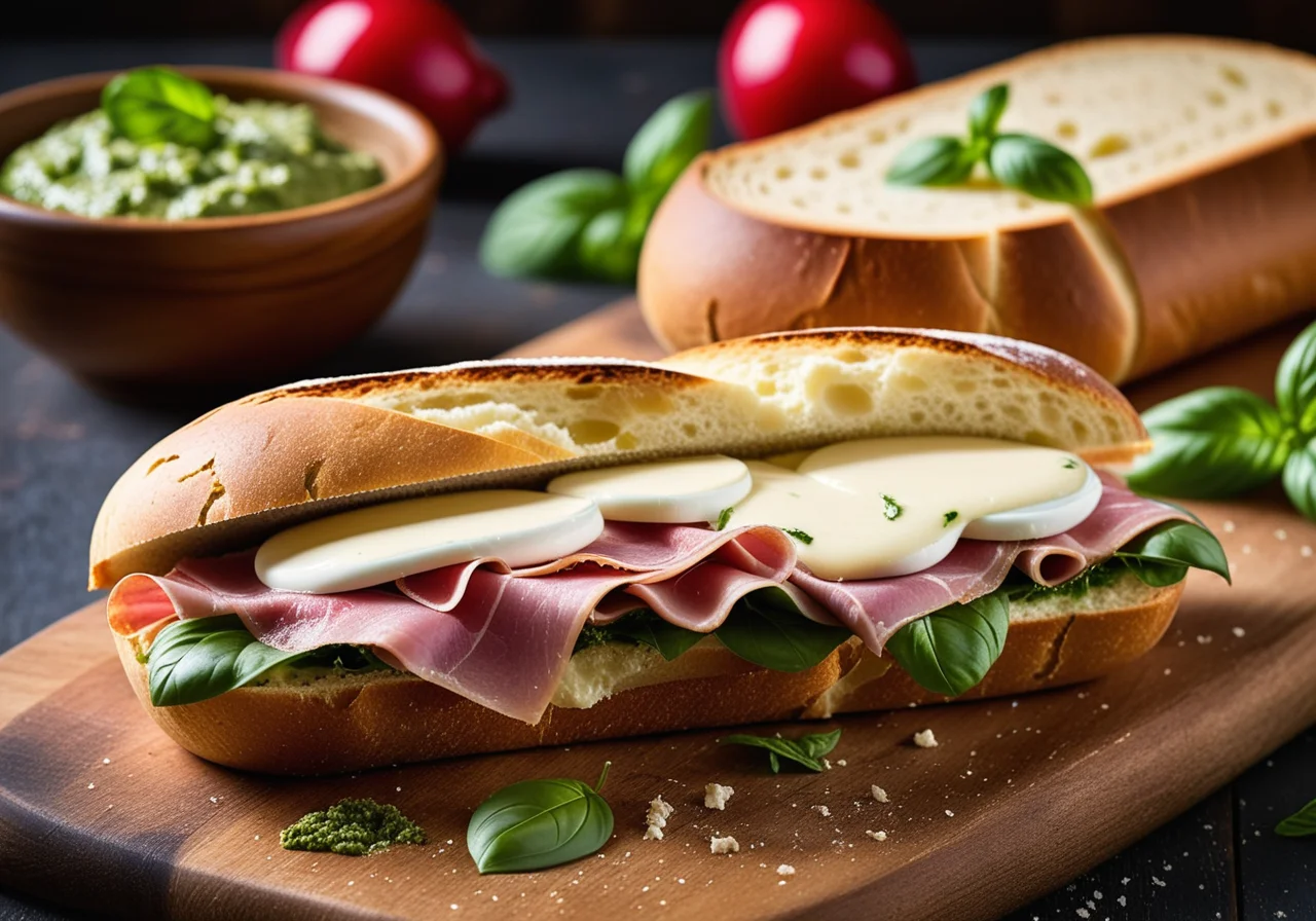 Mozzarella Ham Sandwich with Pesto