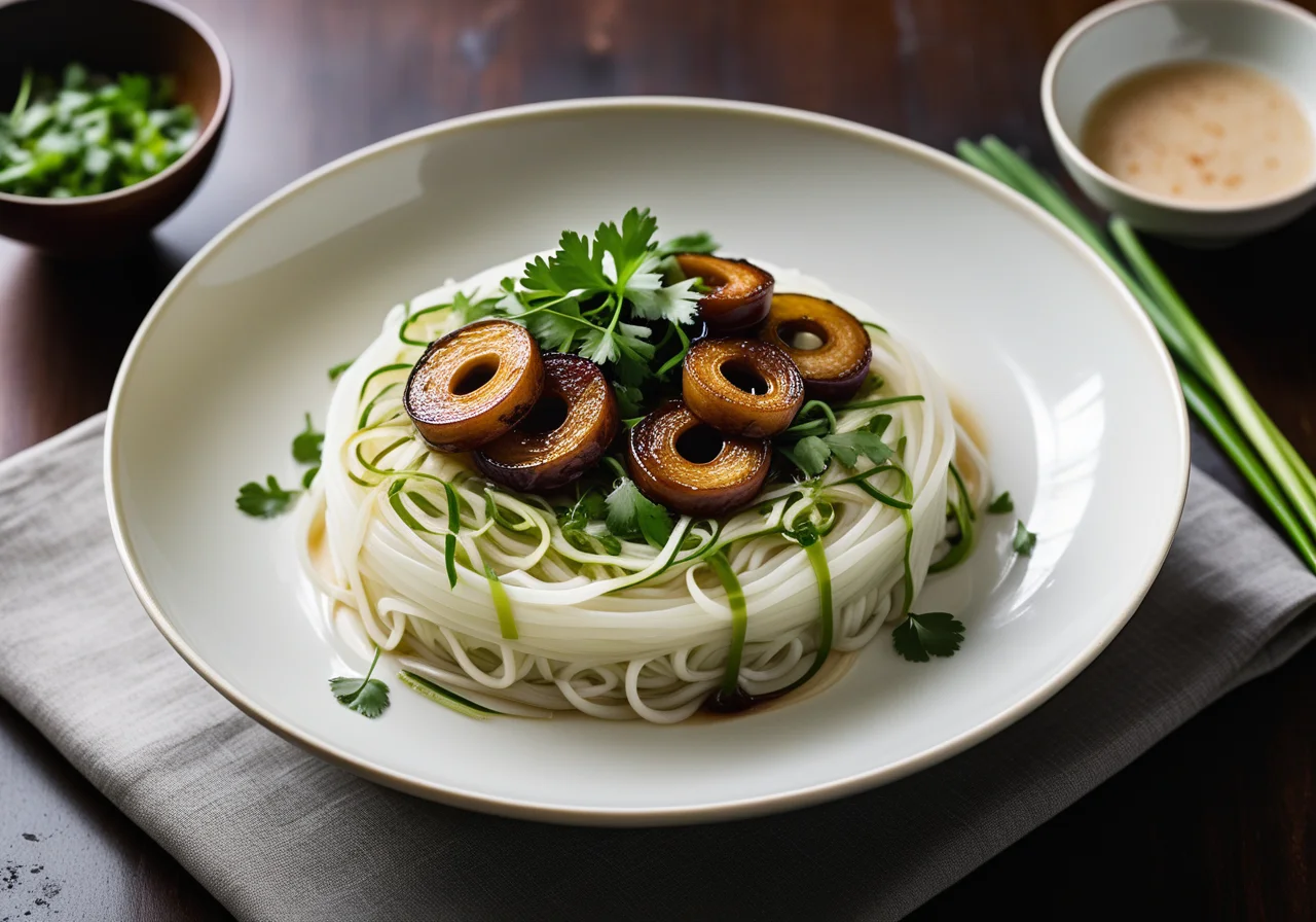 Rice Noodles with Leek and Sweet-Sour Chili Sauce