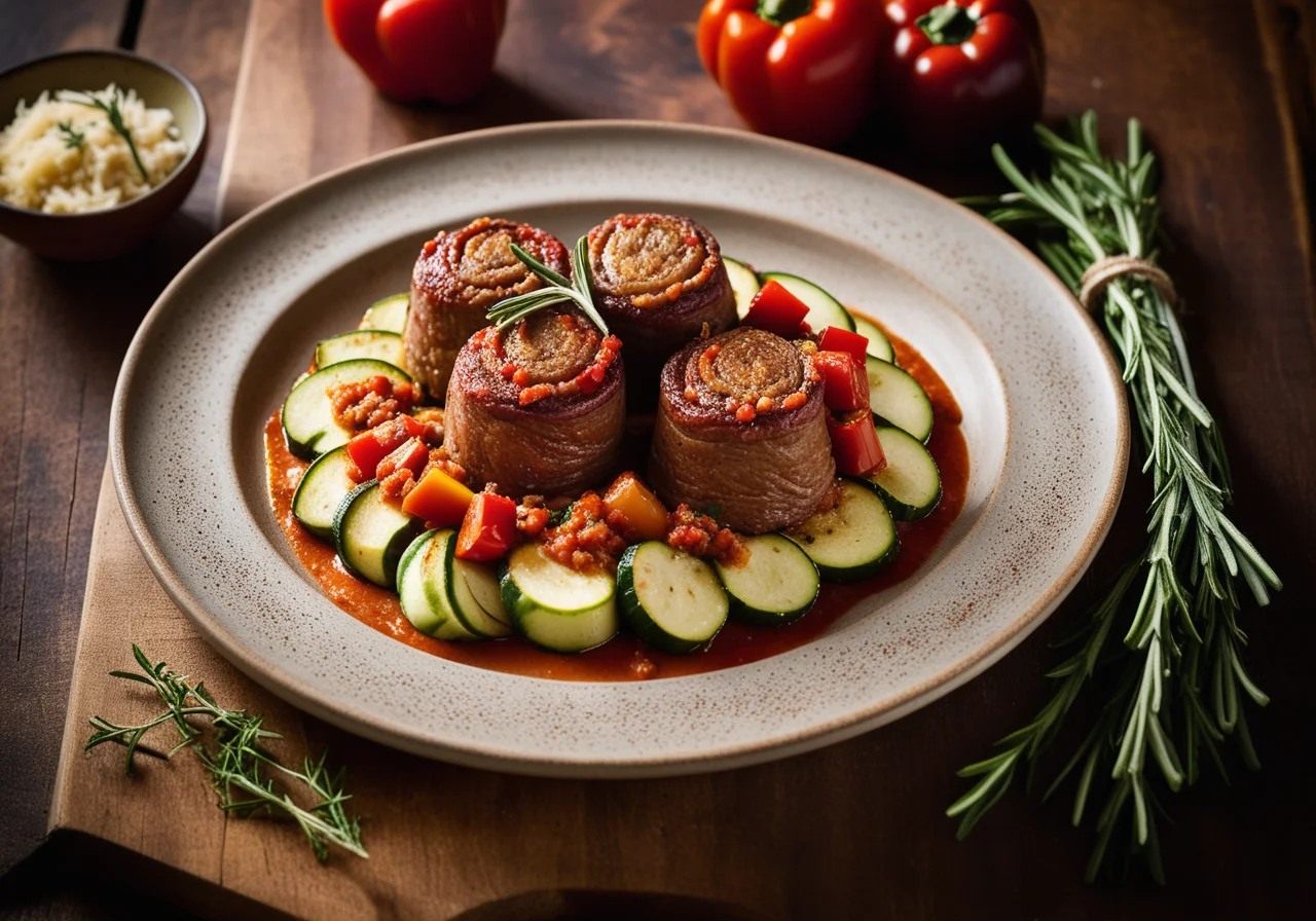 Mini Veal Roulades with Ratatouille and Rosemary