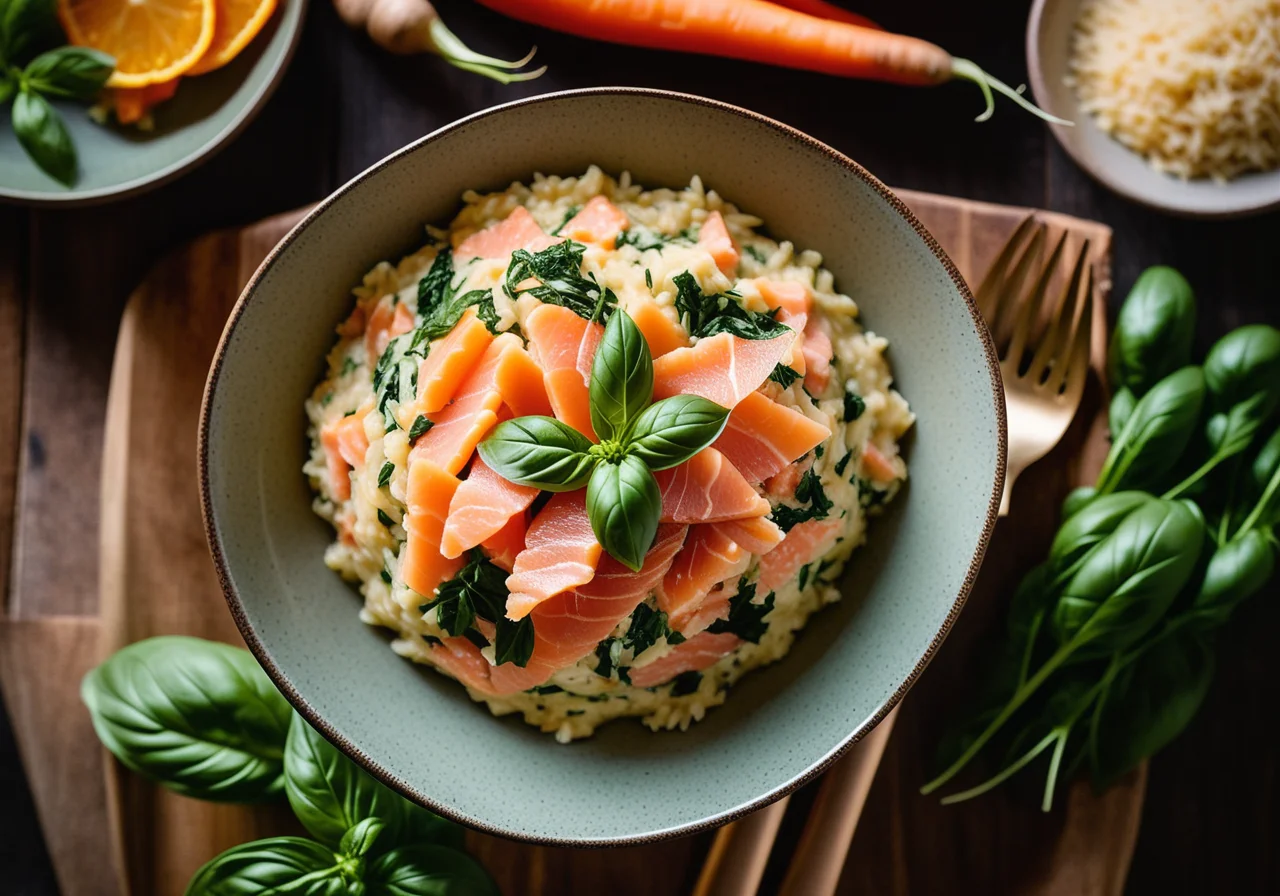 Carrot Basil Risotto with Smoked Salmon