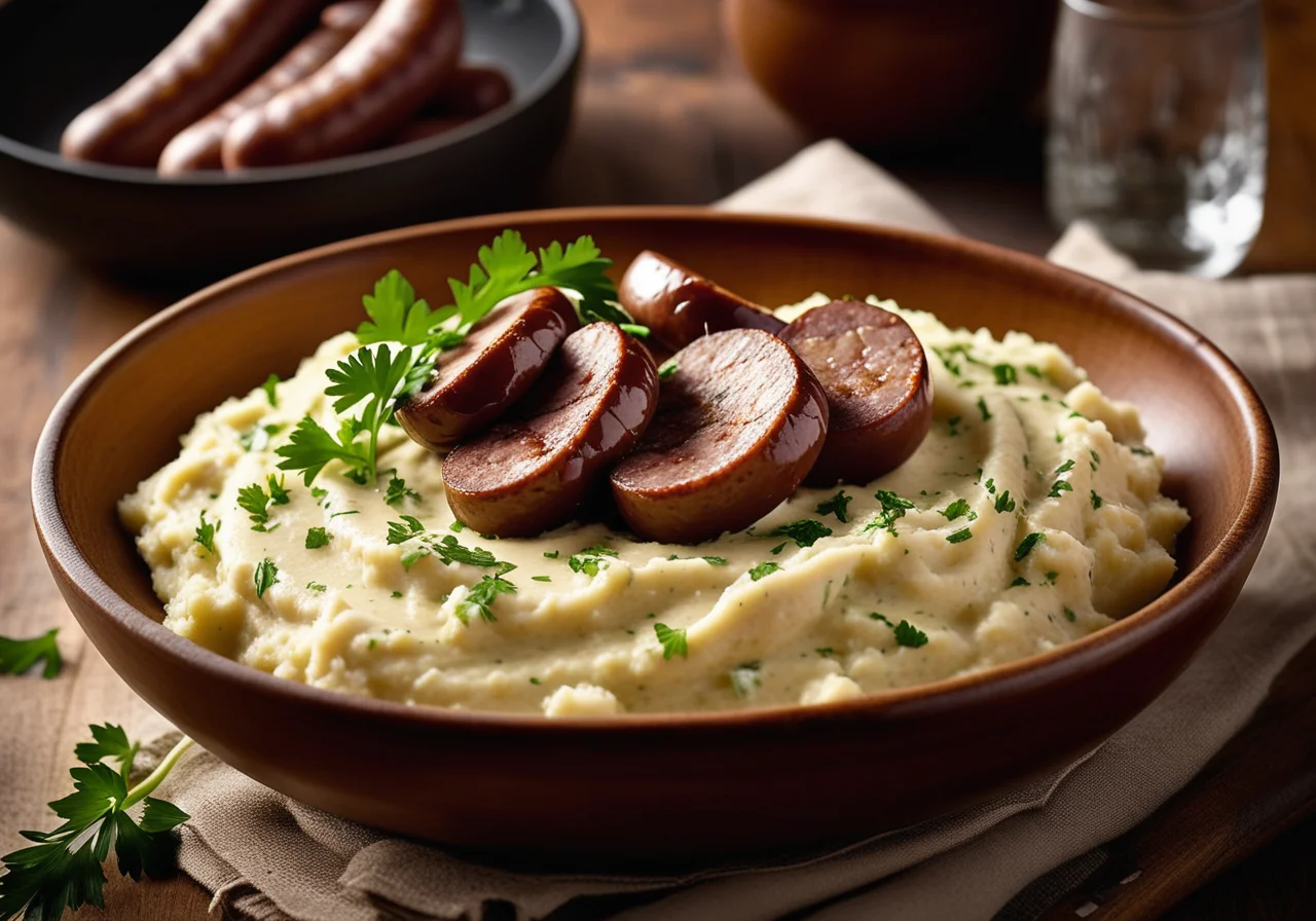 Sausages with Potato-Leek Vegetables