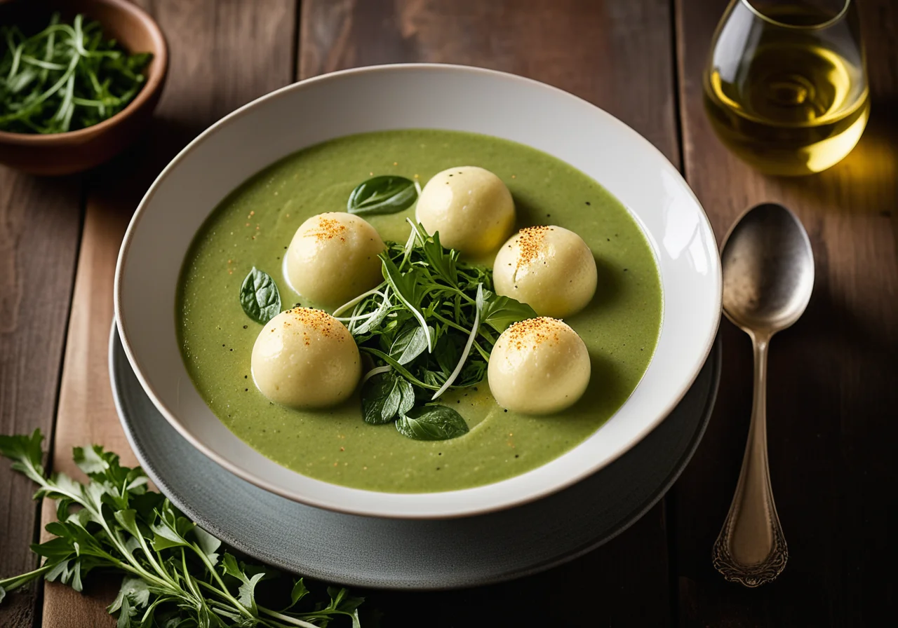 Creamy Arugula Soup with Semolina Dumplings