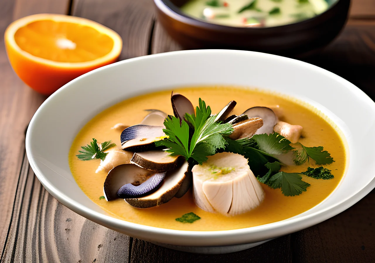 Tom Kha Gai Soup with Rice Noodles and Vegetables