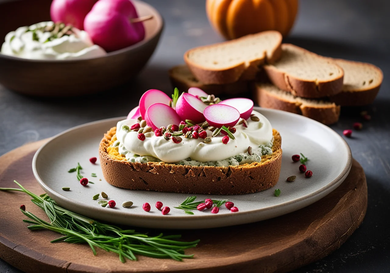 Radish Quark on Pumpkin Seed Bread