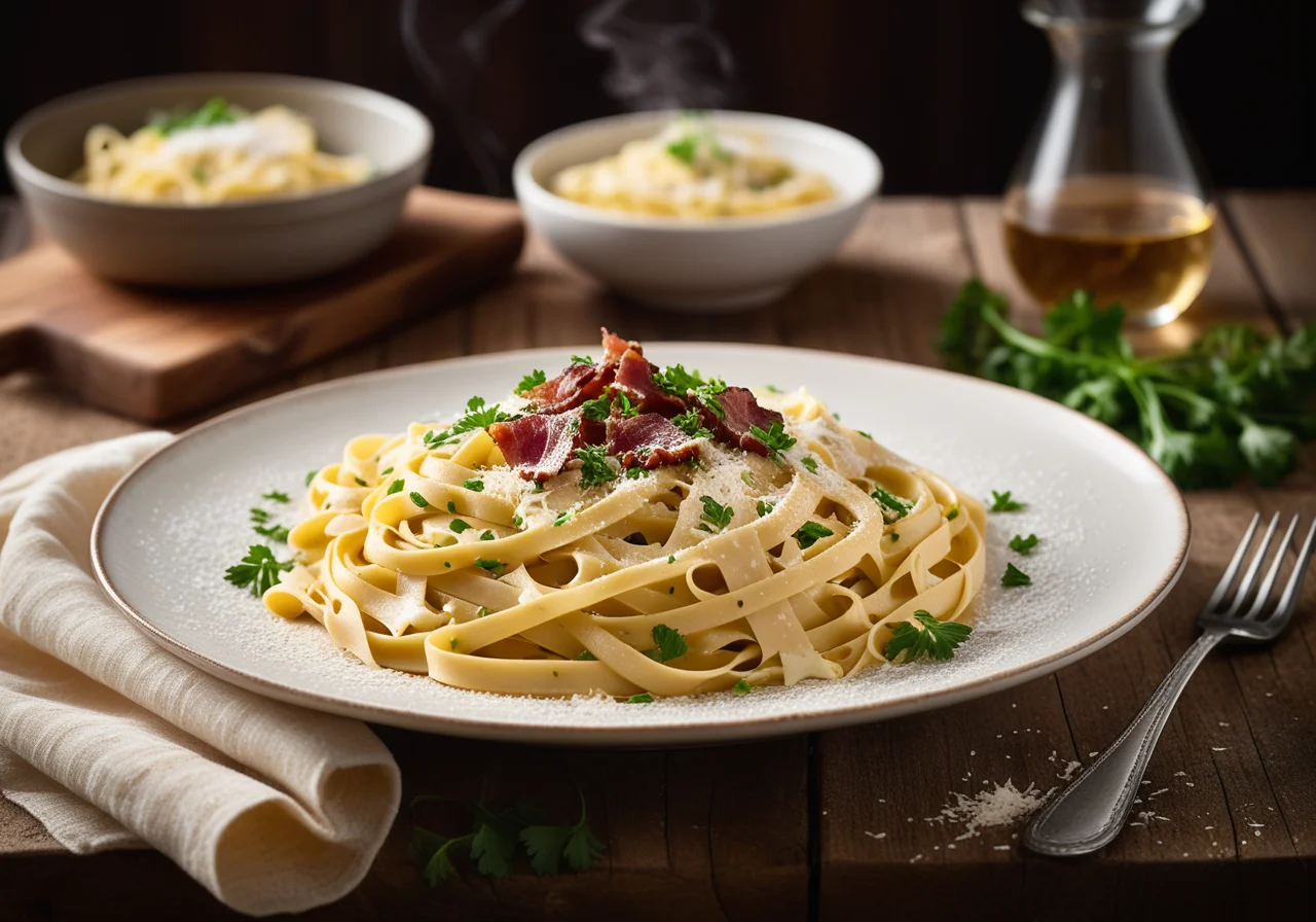 Pasta with Bacon Cream Sauce and Parmesan