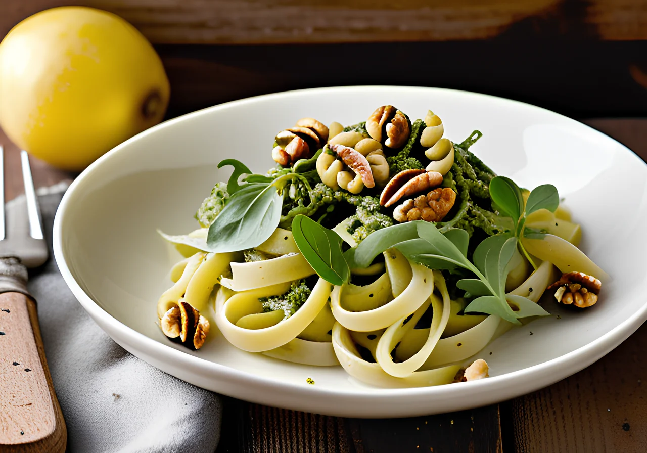 Apple Pasta with Arugula Pesto