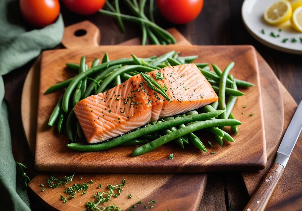 Pan-Seared Salmon with Tomatoes and Beans
