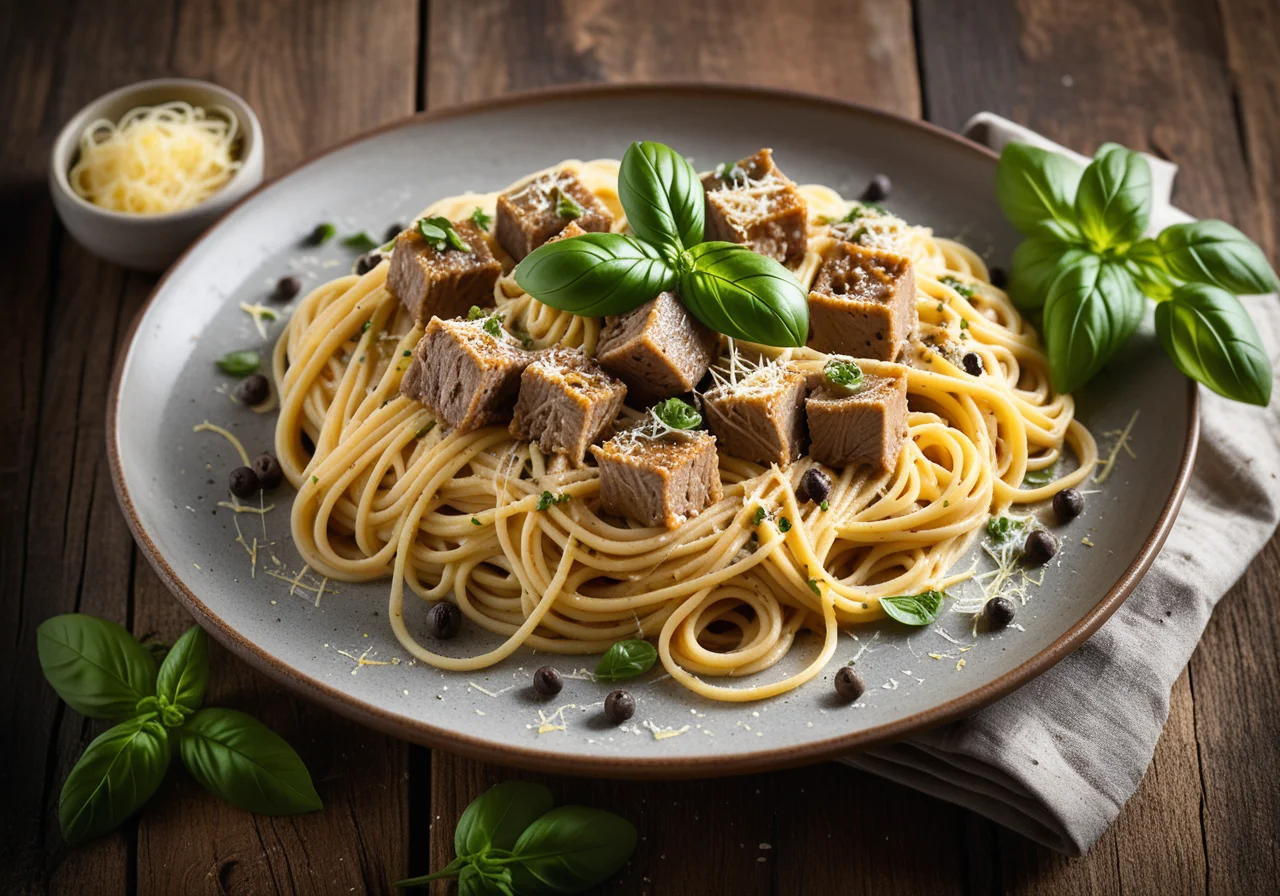 Spaghetti with Sheep Cheese and Basil