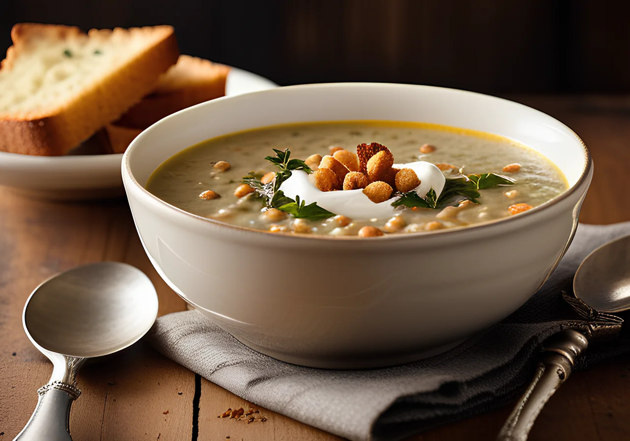 Creamy Lentil Soup with Croûtons
