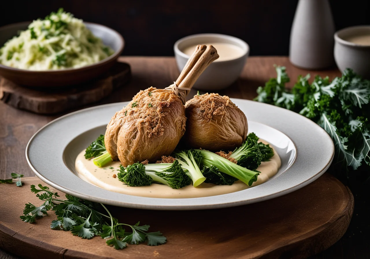 Stuffed Rabbit Leg with Savoy Cabbage