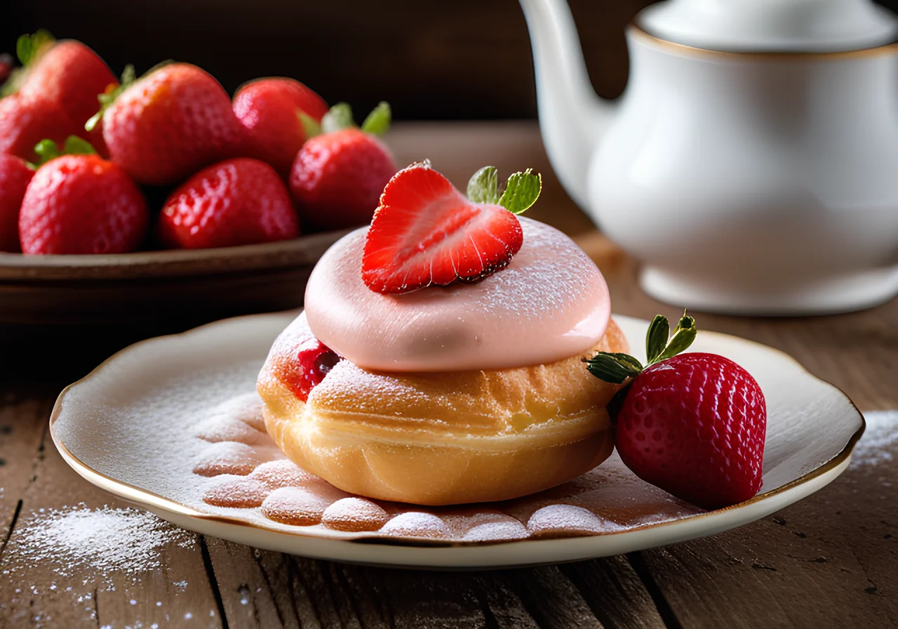 Choux Pastry Puffs Filled with Strawberry Cream