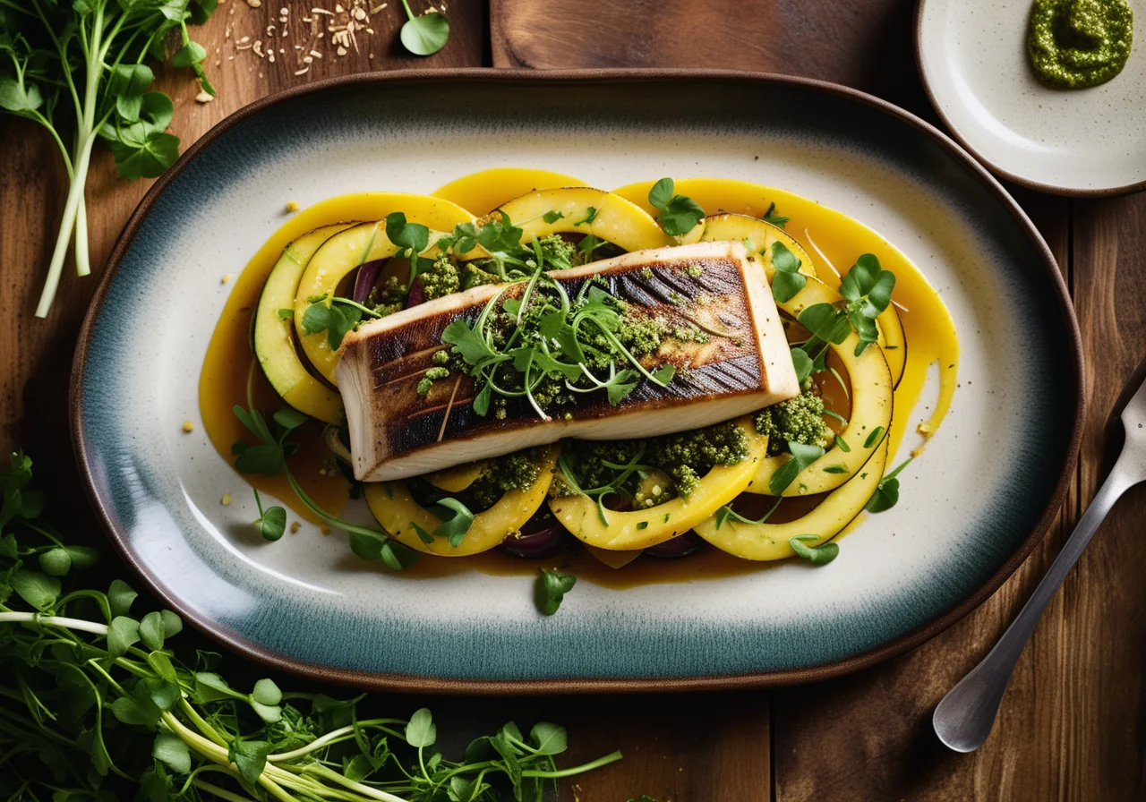 Sea Bass with Zucchini and Eggplant