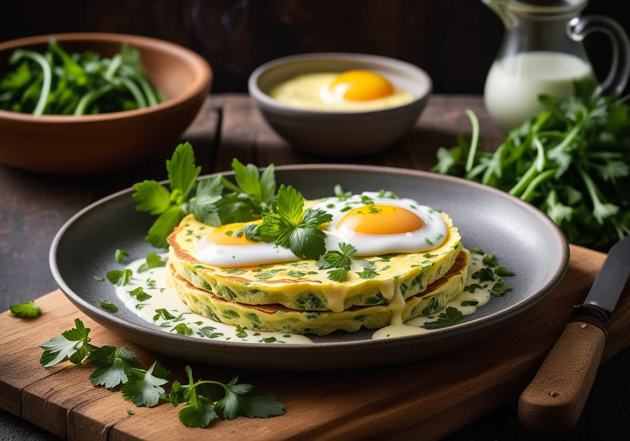 Arabian Herb Omelette with Yogurt Sauce