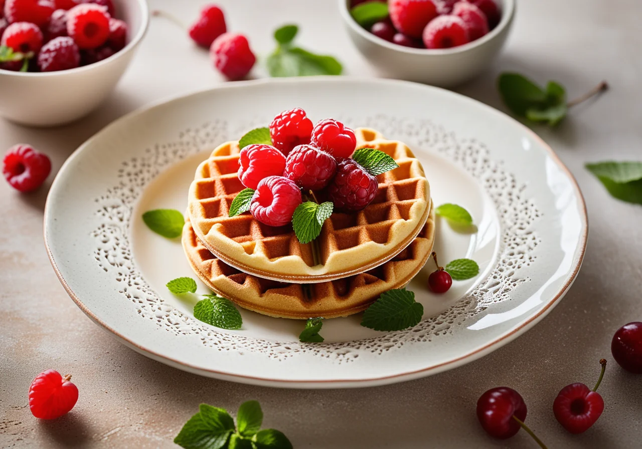 Waffle Hearts with Fruit Cream