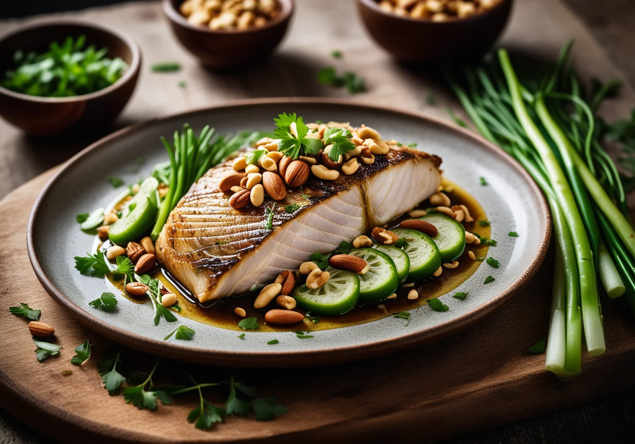 Sea Bream in Spicy Oil with Nuts and Spring Onions