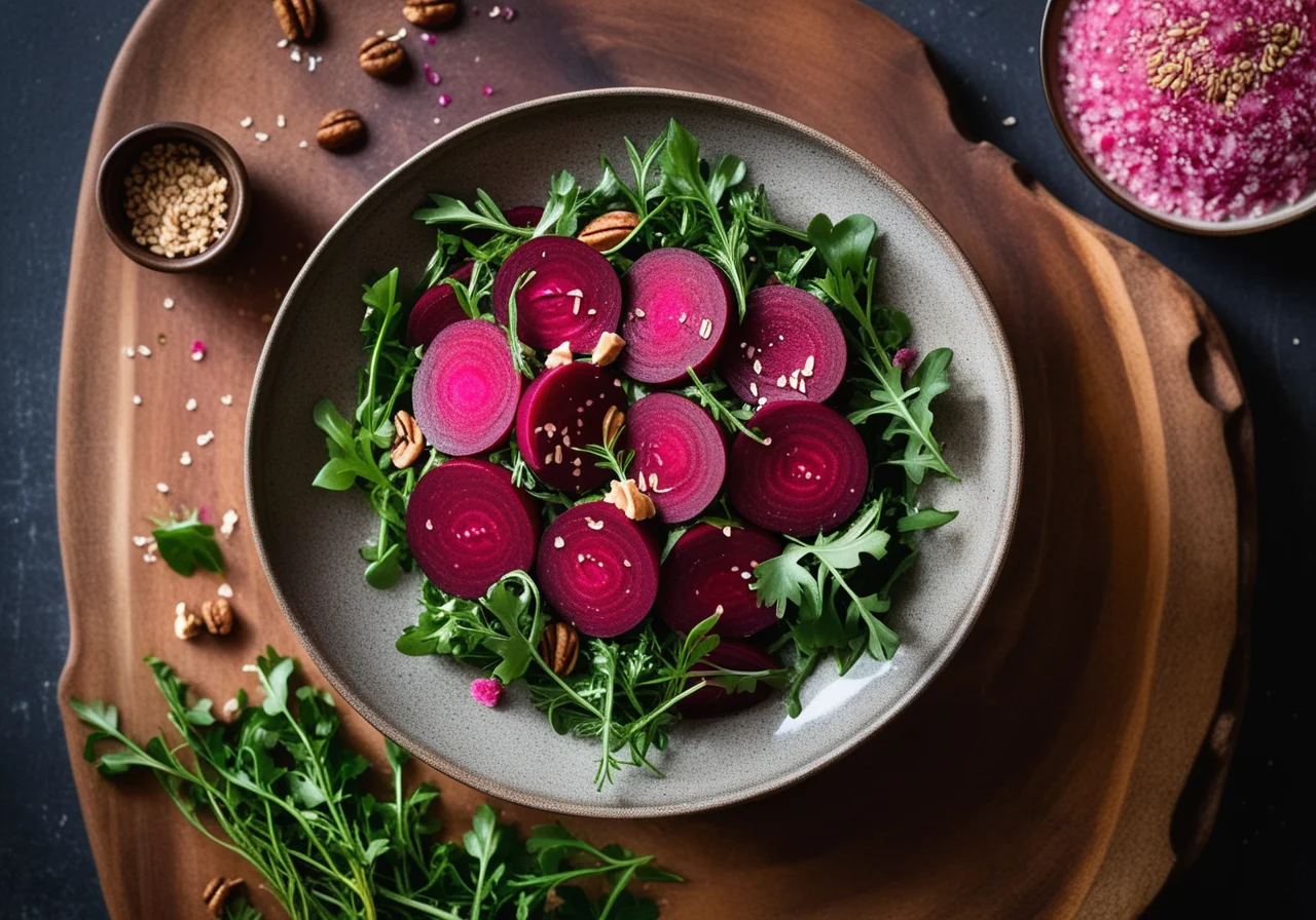 Beetroot Salad with Arugula and Smoked Trout