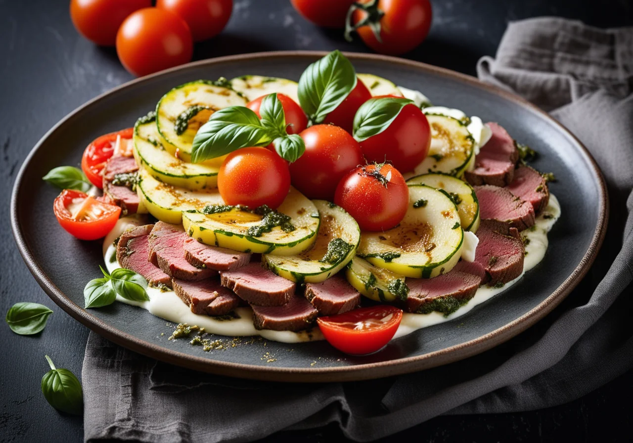 Gratinated Veal with Zucchini, Tomatoes and Cheese