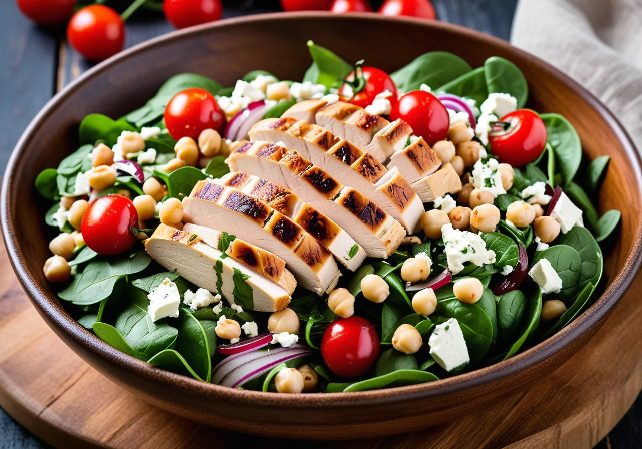 Chicken Chickpea Salad with Baby Spinach
