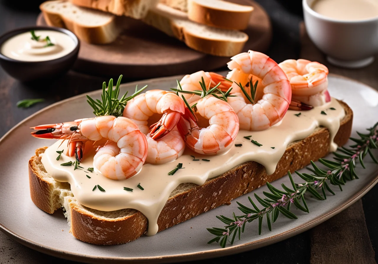 Baguette with Black Tea Cream and King Prawns
