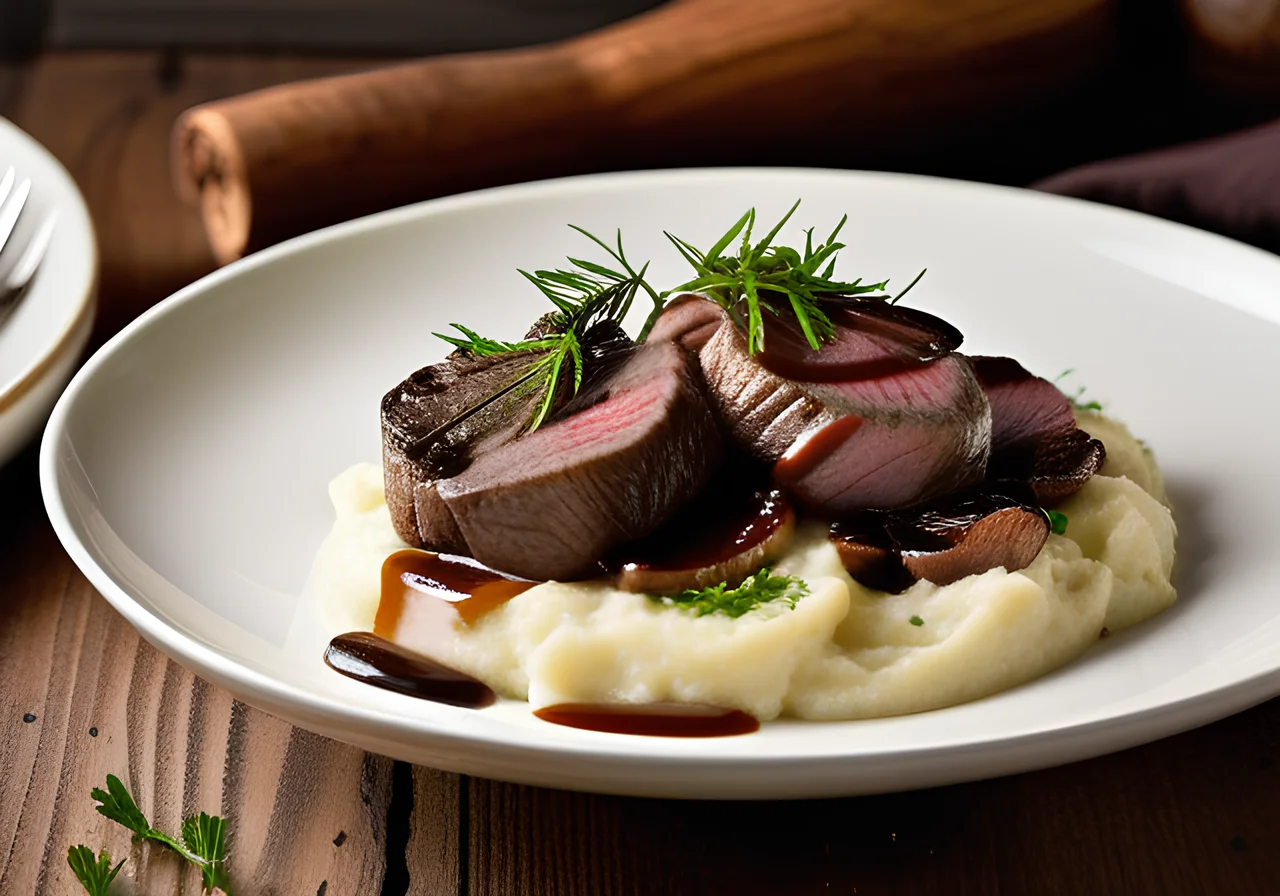 Venison with Mashed Potatoes and Morels