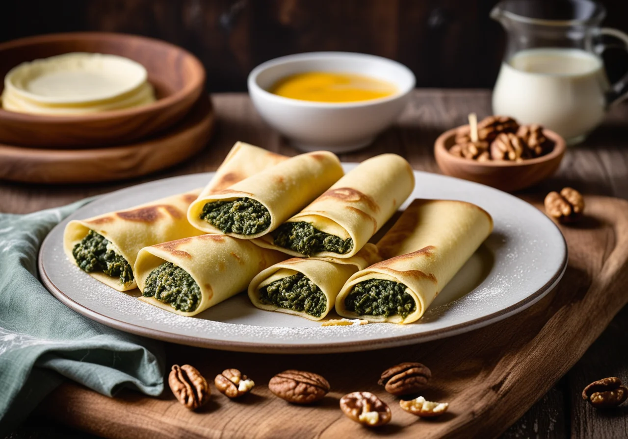 Spinach‑filled Crepes