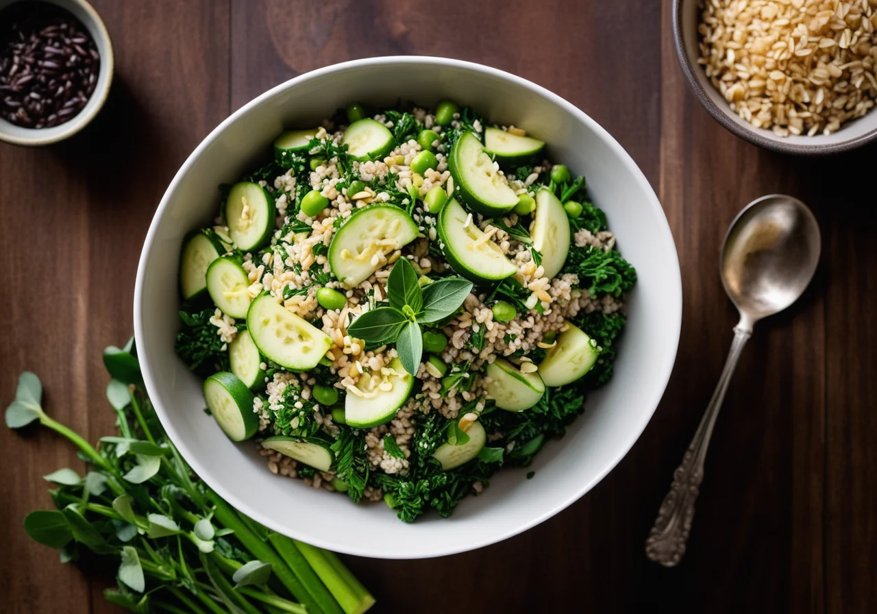 Pearl Barley Salad with Green Vegetables and Mint