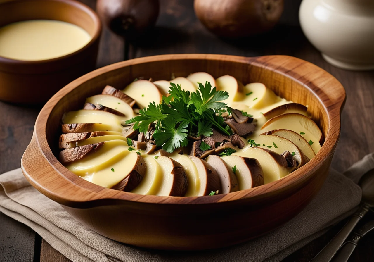 Potato Vegetable Gratin with Roast Meat