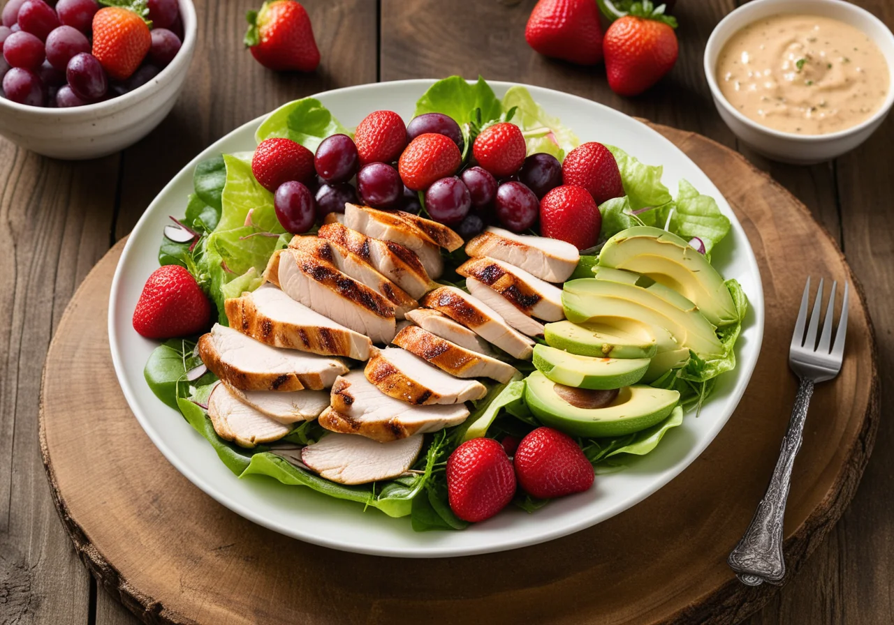 Iceberg Salad with Chicken Breast, Strawberries and Avocados