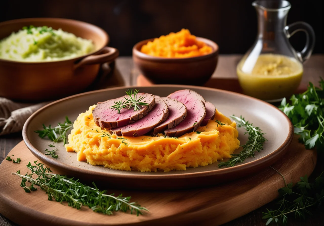 Kassler with Sauerkraut and Mashed Sweet Potatoes