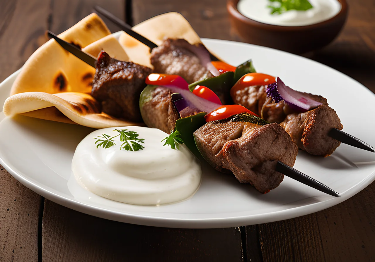 Lamb Kebab with Pita Bread and Yogurt Sauce