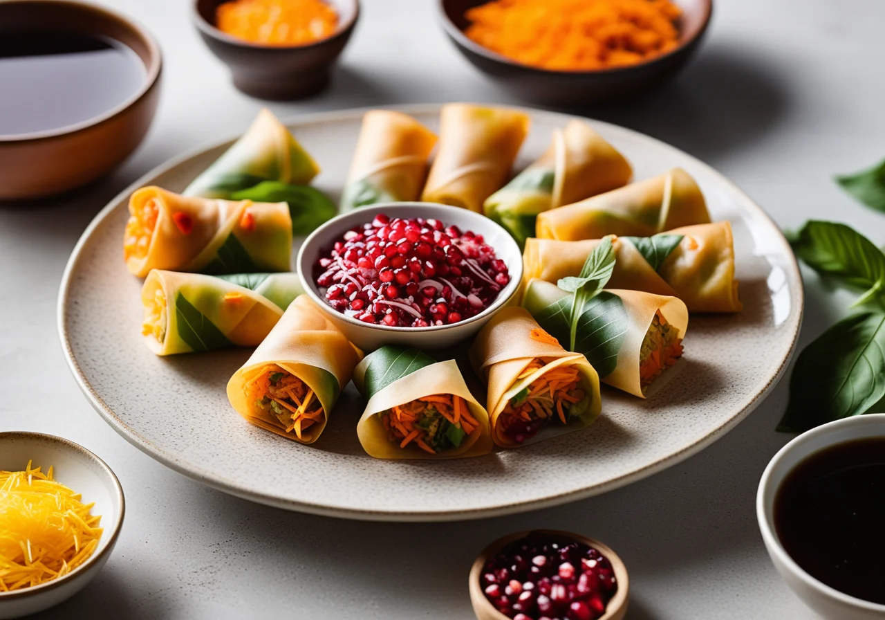 Spring Rolls with Pea Sprouts and Enoki Mushrooms
