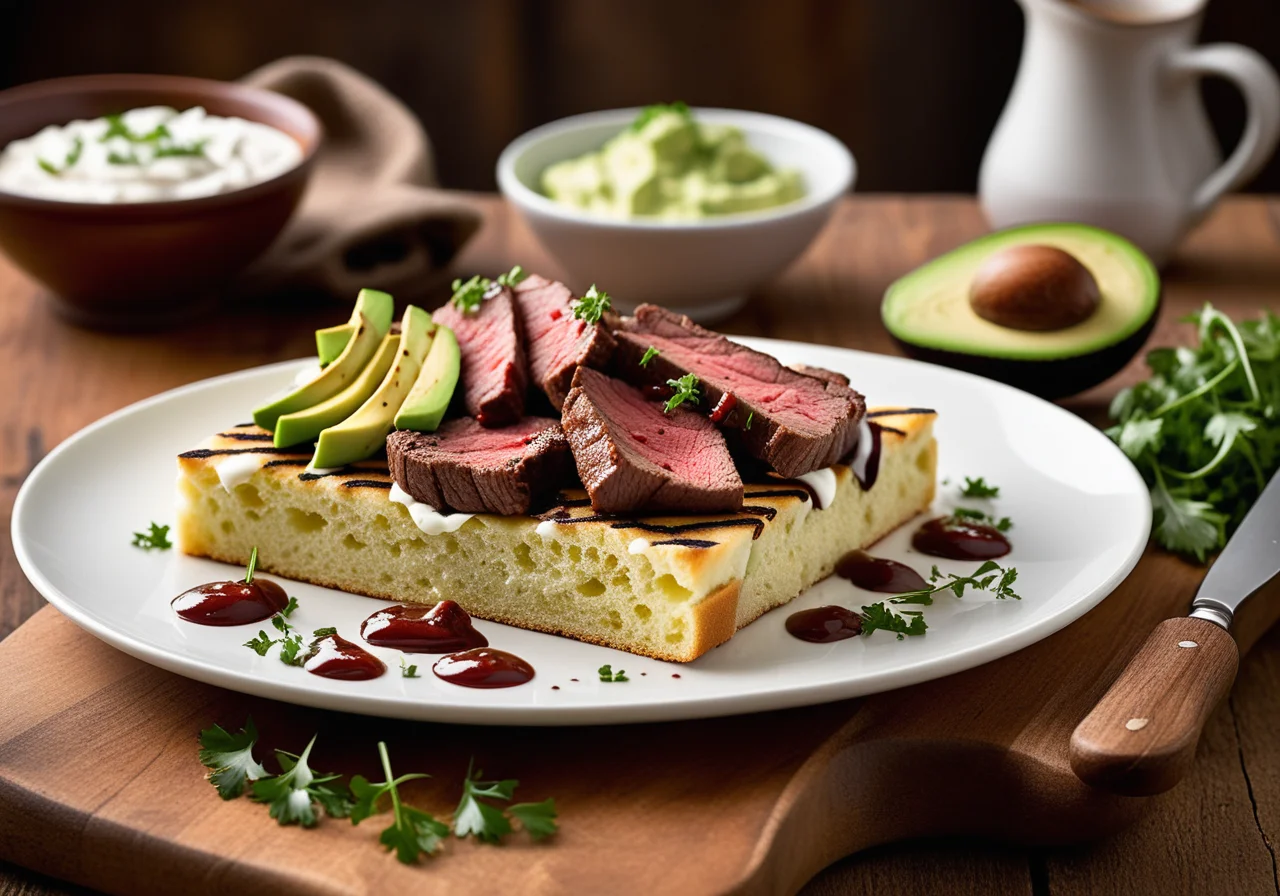 Grilled Focaccia with Steak Strips and Goat Cheese