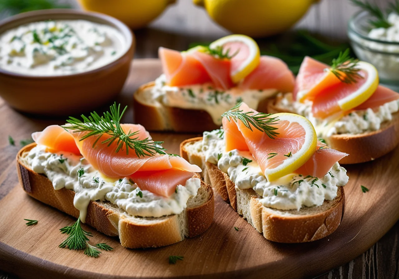 Smoked Salmon and Cheese on Baguette