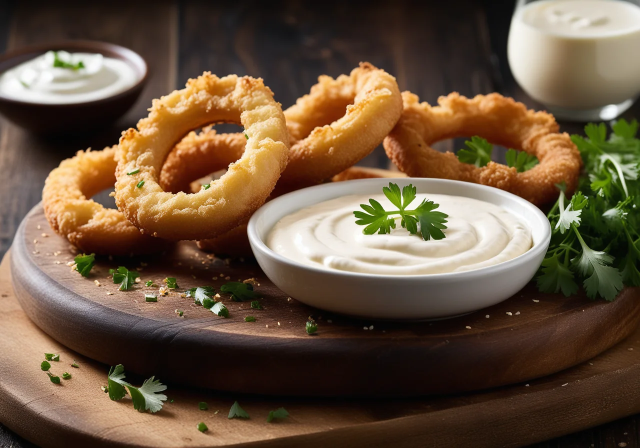 Onion Rings in Batter Coating with Dip